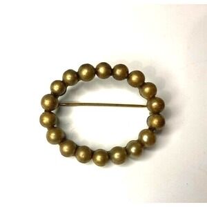 Vintage Brass Beaded Geometric Oval Brooch‎ 1 1/2 inch